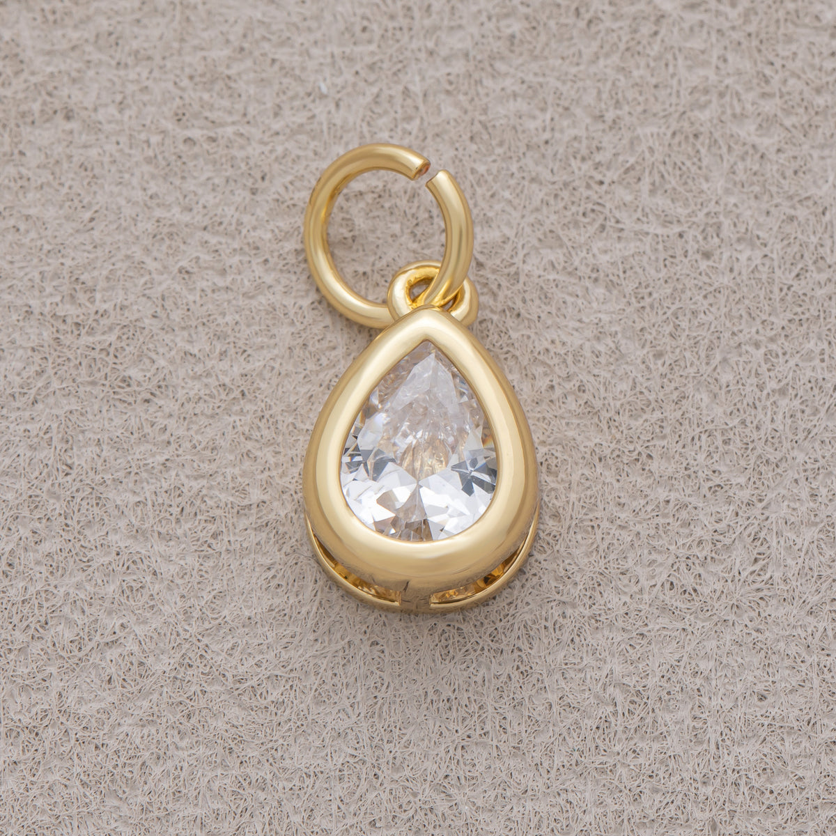 16K Gold Plated Clear CZ Minimalist Bezel Teardrop Charm - Sold Each