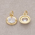 16K Gold Plated Clear CZ Minimalist Bezel Oval Charm - Sold Each