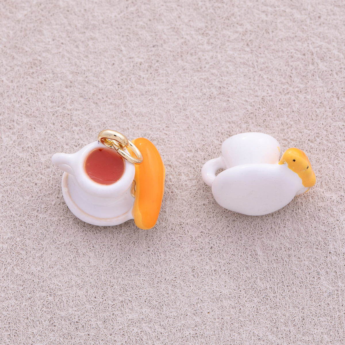 16K Gold Plated Breakfast Bread and Coffee Enamel Pendant - Sold Each