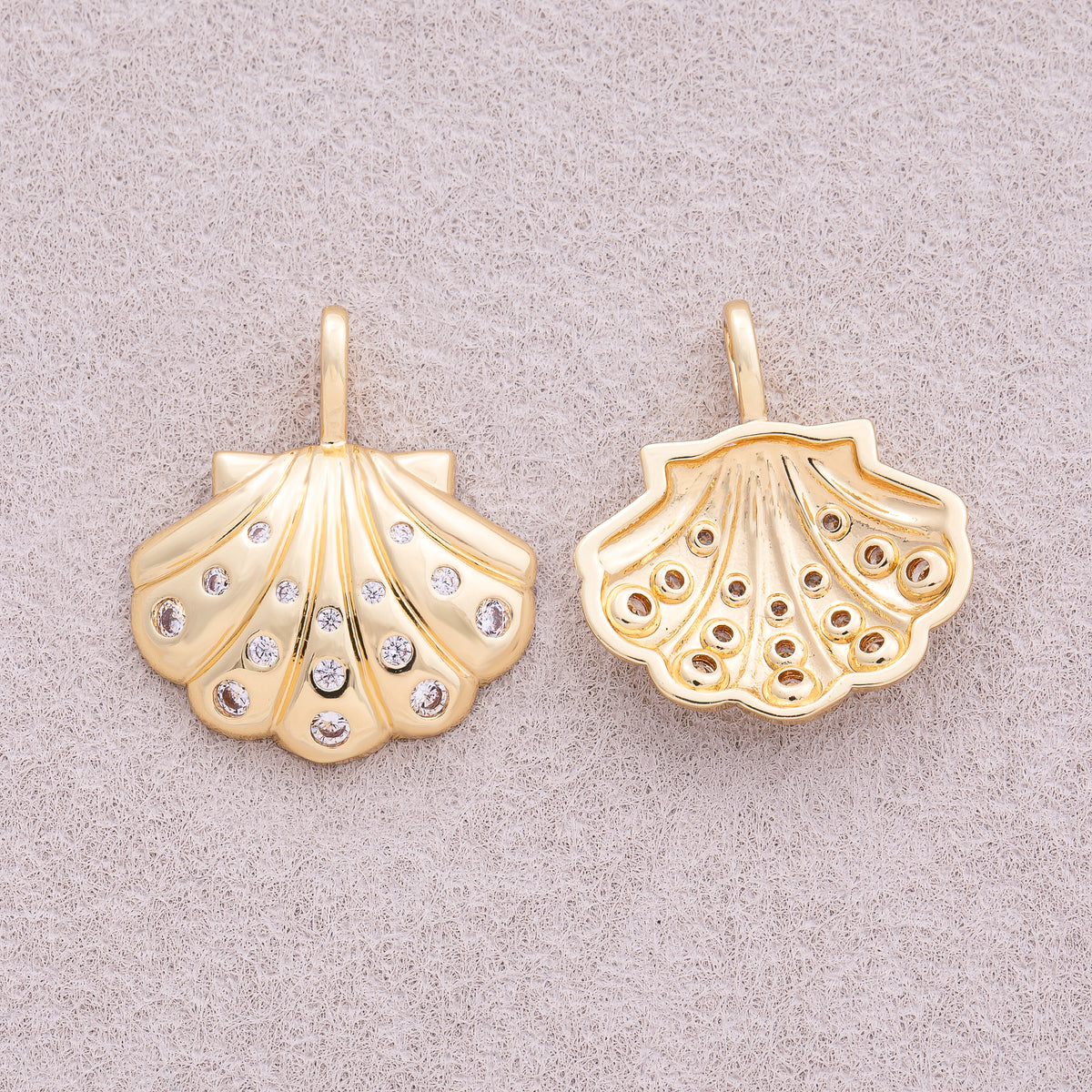 16K Gold Plated Micro Paved CZ Ocean Sea Shell Pendant - Sold Each