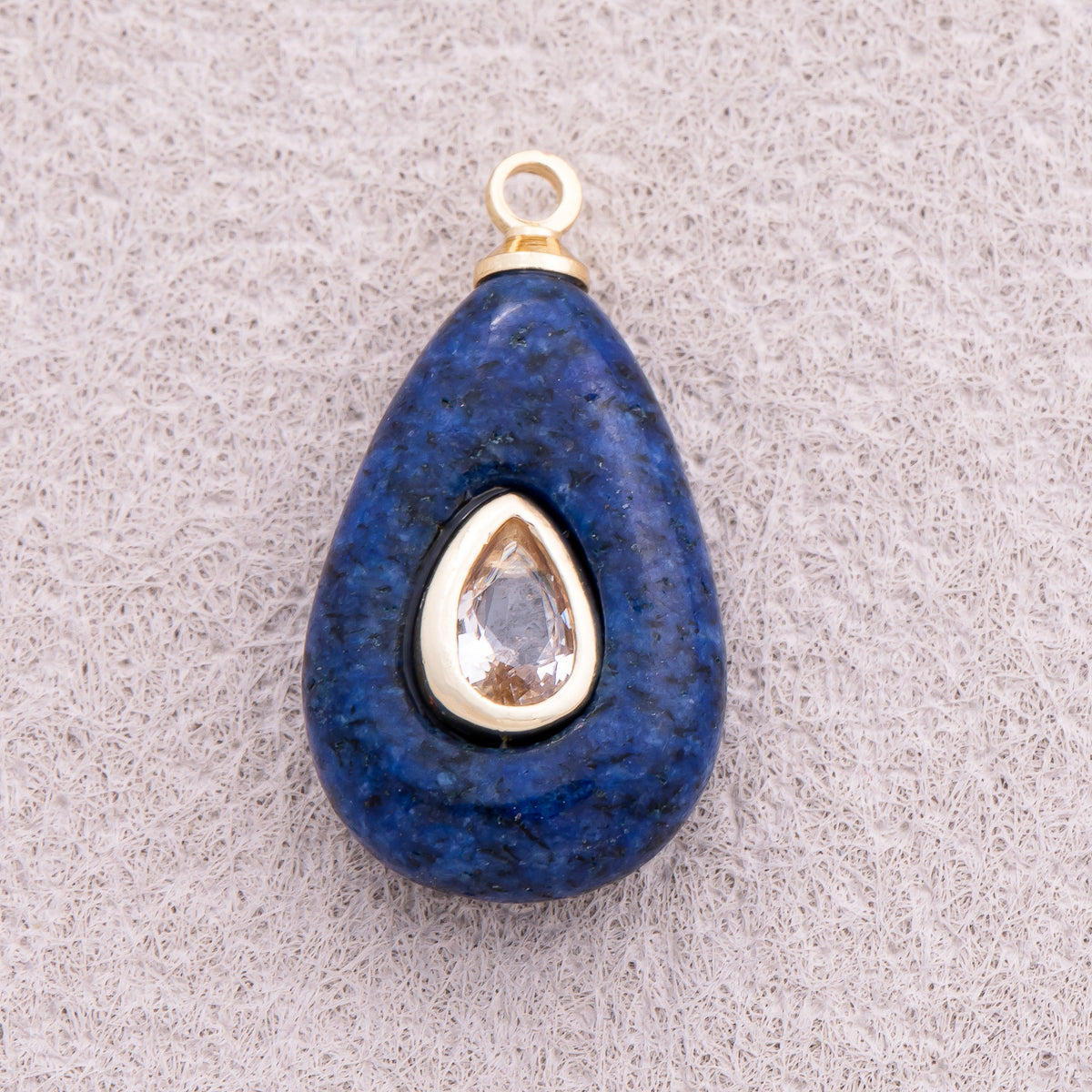 16K Gold Plated Clear CZ Blue Lapiz Lazuli Teardrop Charm - Sold Each