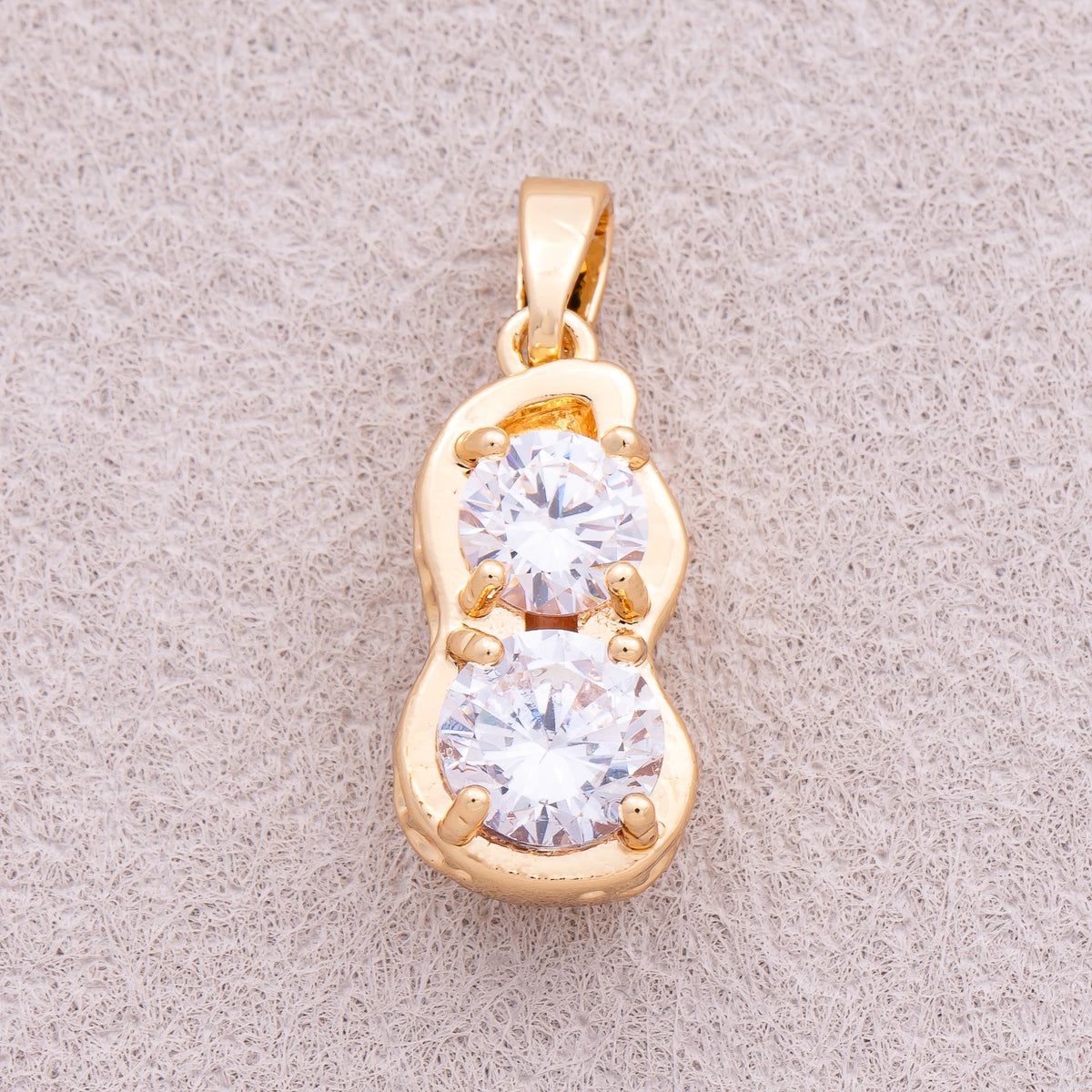 16K Gold Plated Clear CZ Peanut Textured Pendant - Sold Each