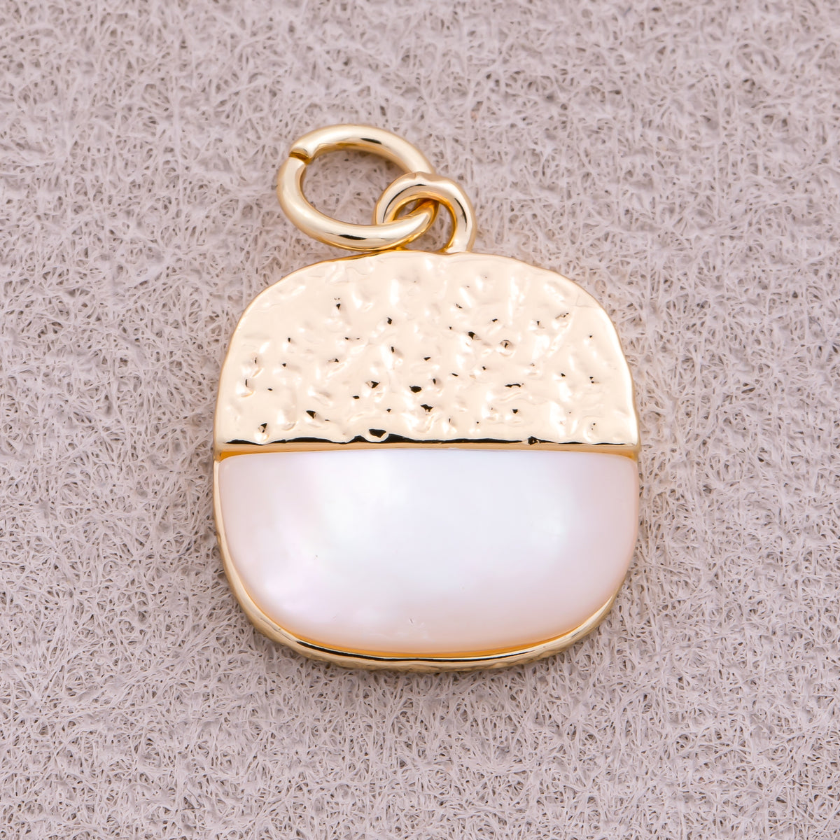16K Gold Plated Mother Of Pearl Half Square Textured Medallion Charm - Sold Each