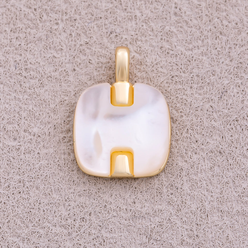 16K Gold Plated Mother Of Pearl Square Tag Charm - Sold Each