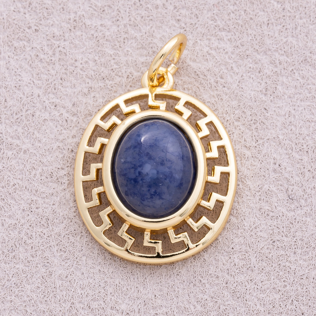 16K Gold Plated Blue Aventurin Natural Gemstone Oval Charm - Sold Each