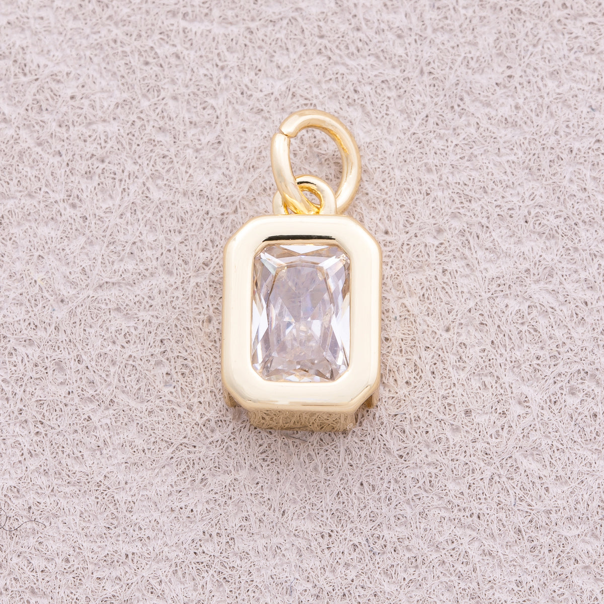 16K Gold Plated Solitaire Baguette CZ Rectangular Bezel Charm - Sold Each