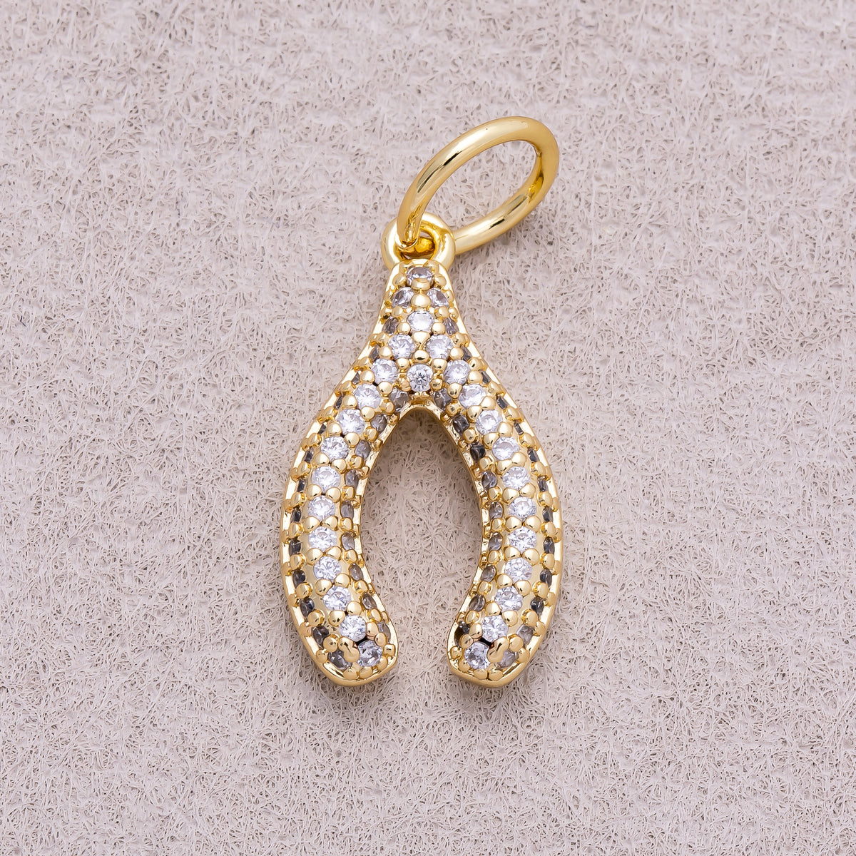 16K Gold Plated Turquoise and Clear Micro Paved CZ Wishbone Lucky Charm - Sold Each