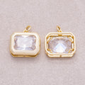 16K Gold Plated Solitaire Clear CZ Rectangular Bezel Charm - Sold Each