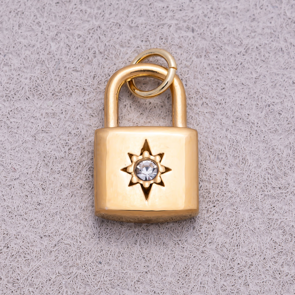 Gold PVD Stainless Steel Celestial Sun Padlock Charm