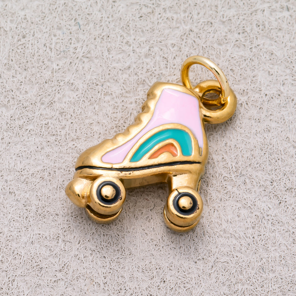 Gold PVD Stainless Steel Colorful Roller Skates Enamel Charm
