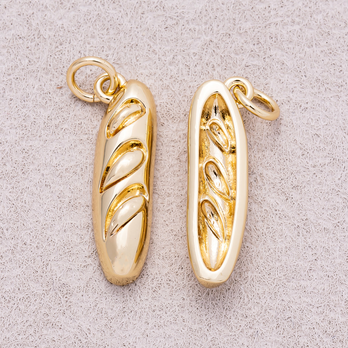 16K Gold Plated Bread Baguette Breakfast Charm - Sold Each