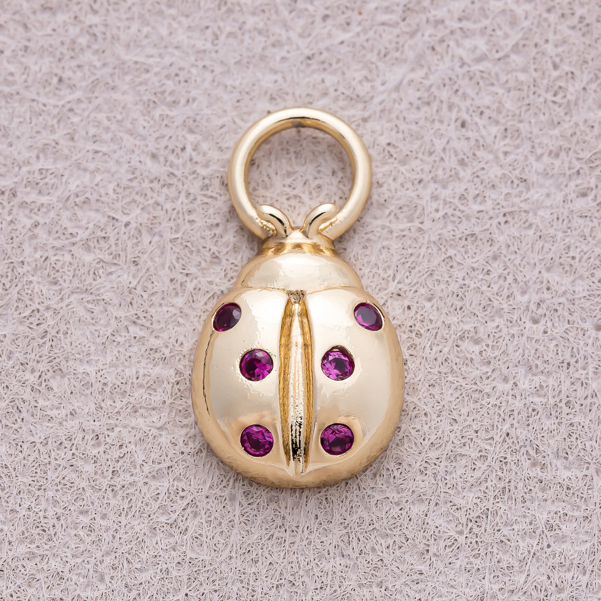 14K Gold Plated Purple CZ Ladybug Animal Charm - Sold Each