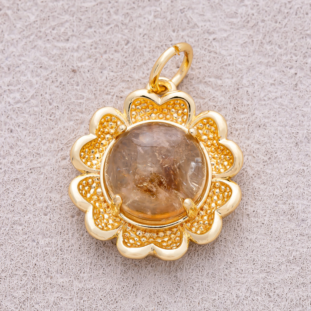 16K Gold Plated Natural Gemstone Blooming Flower Charm - Sold Each