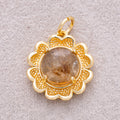 16K Gold Plated Natural Gemstone Blooming Flower Charm - Sold Each