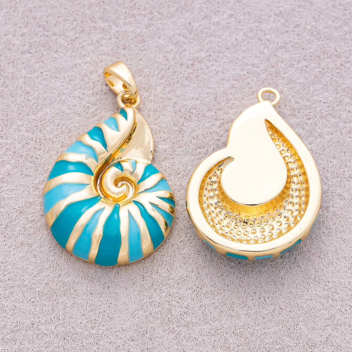 16K Gold Plated Blue Enamel Conch Shell Ocean Pendant - Sold Each
