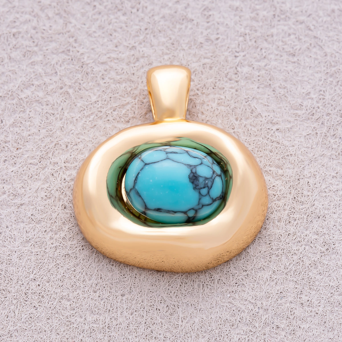 16K Gold Plated Turquoise Natural Gemstone Irregular Oval Charm - Sold Each