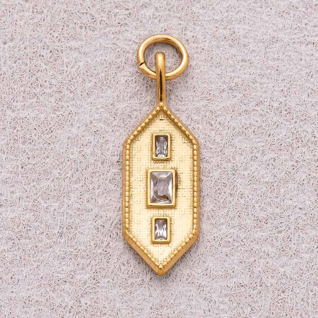 Gold PVD Stainless Steel Triple Baguette Hexagon Textured Pendant