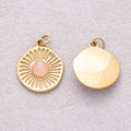 Gold PVD Stainless Steel Rose Quartz Cabochon Natural Gemstone Sunburst Medallion Charm