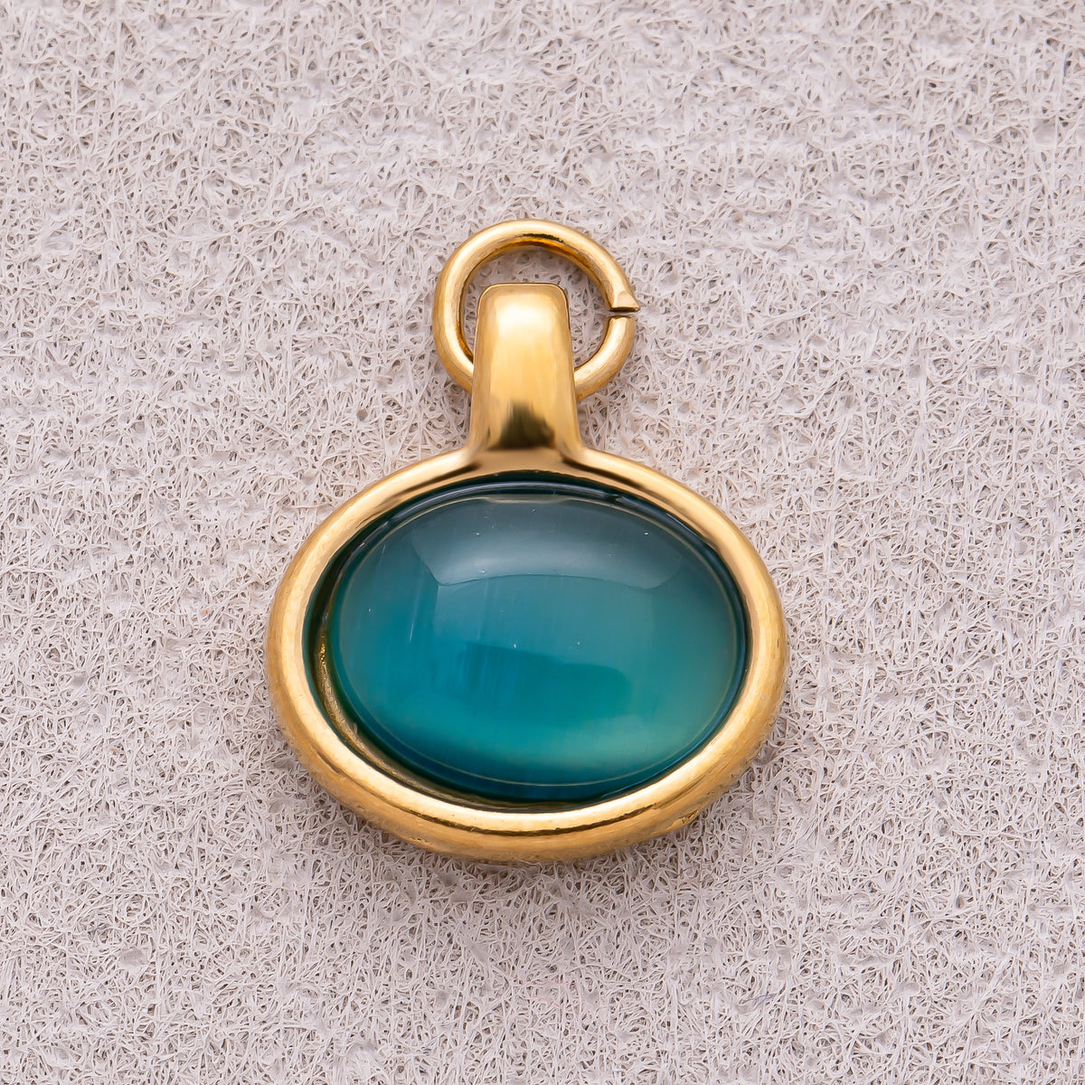 Gold PVD Stainless Steel Turquoise & Peridot Natural Gemstone Oval Charm