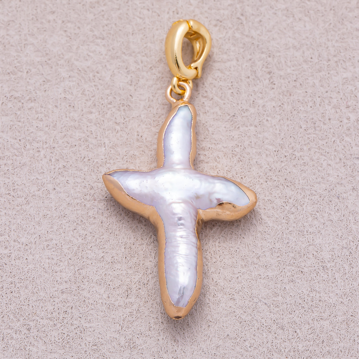 Gold Plated Freshwater Pearl Irregular Religious Cross Pendant - Sold Each