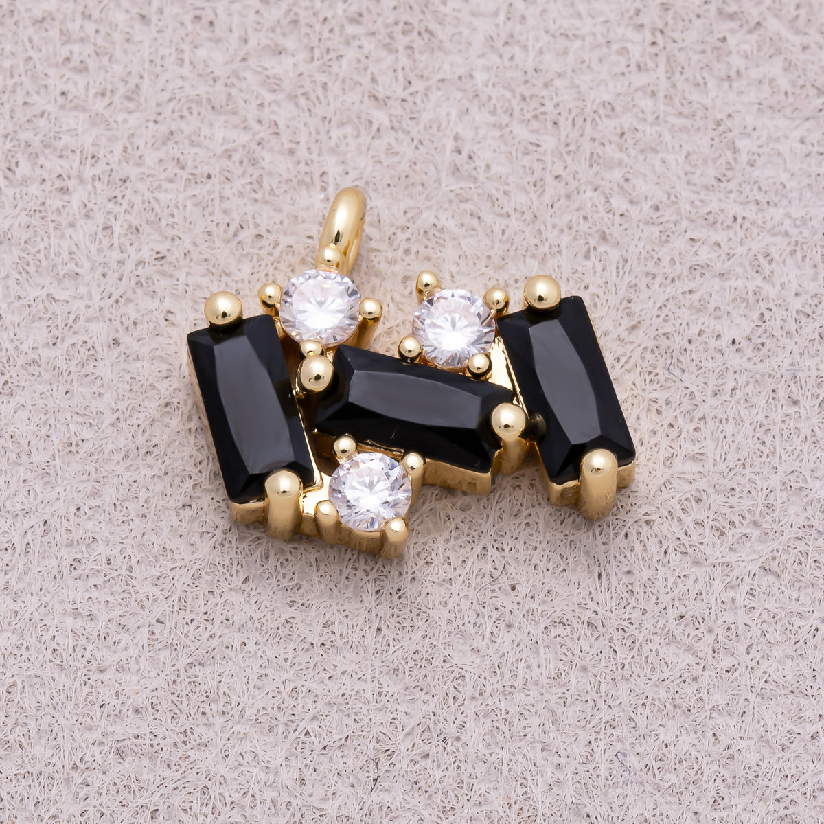 16K Gold Plated Black CZ Triple Baguette Charm - Sold Each