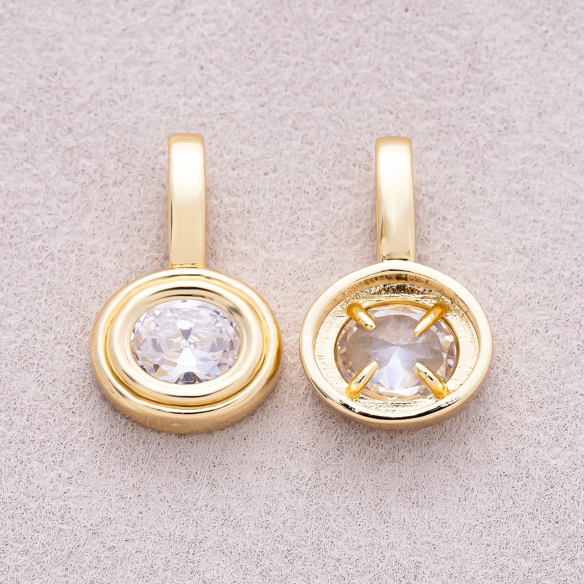 16K Gold Plated Clear CZ Round Solitaire Bezel Pendant - Sold Each