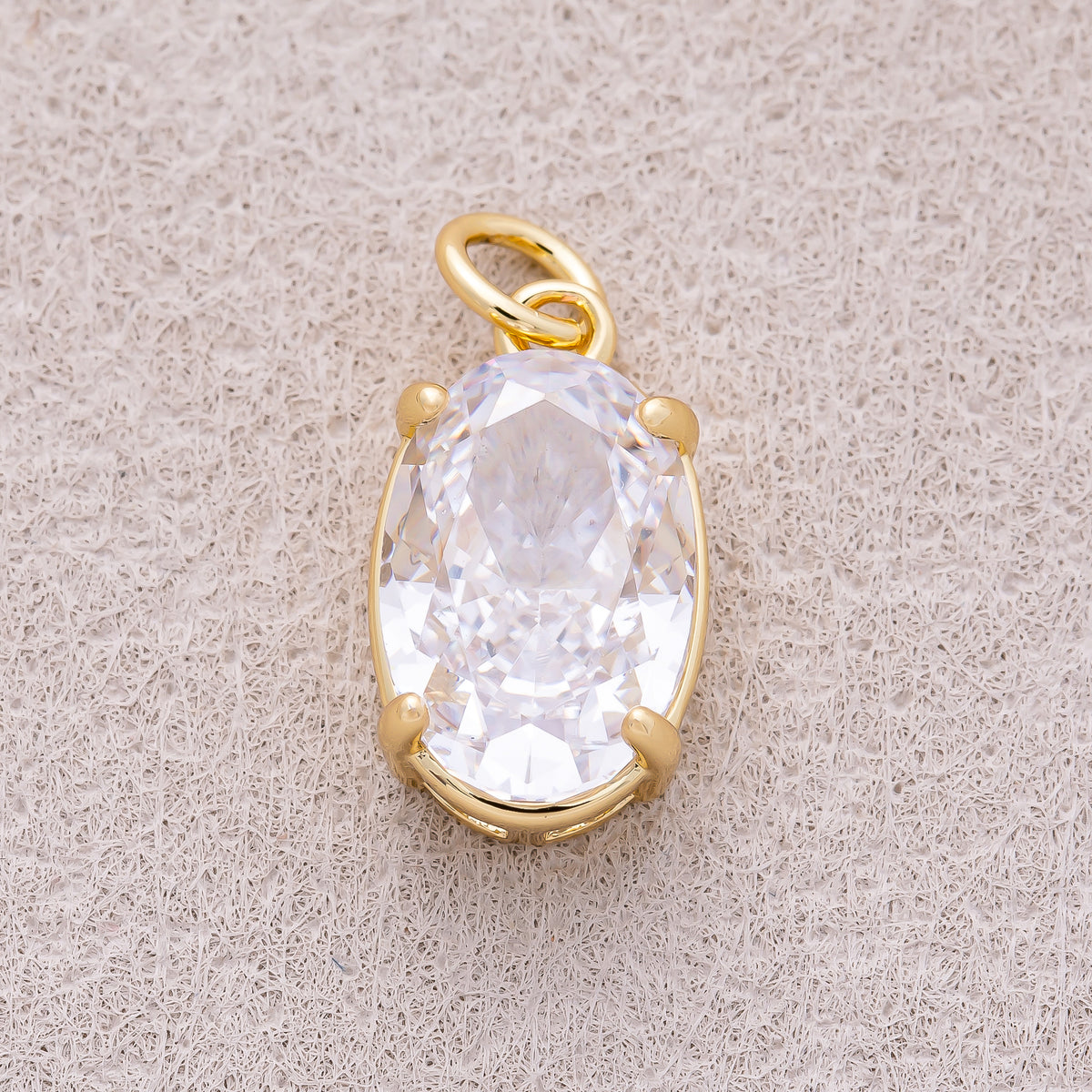 16K Gold Plated Clear CZ Oval Charm - Sold Each