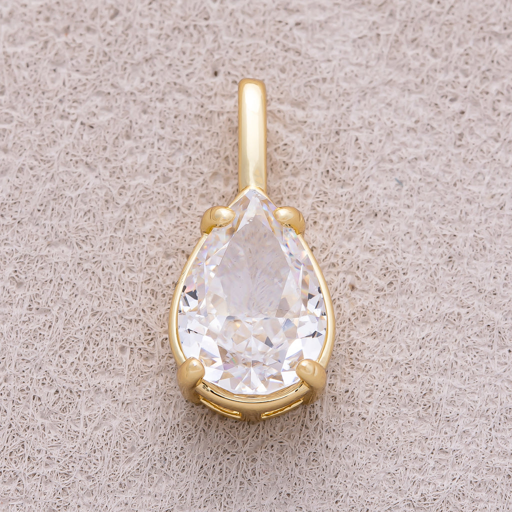 16K Gold Plated Clear CZ Teardrop Pendant - Sold Each