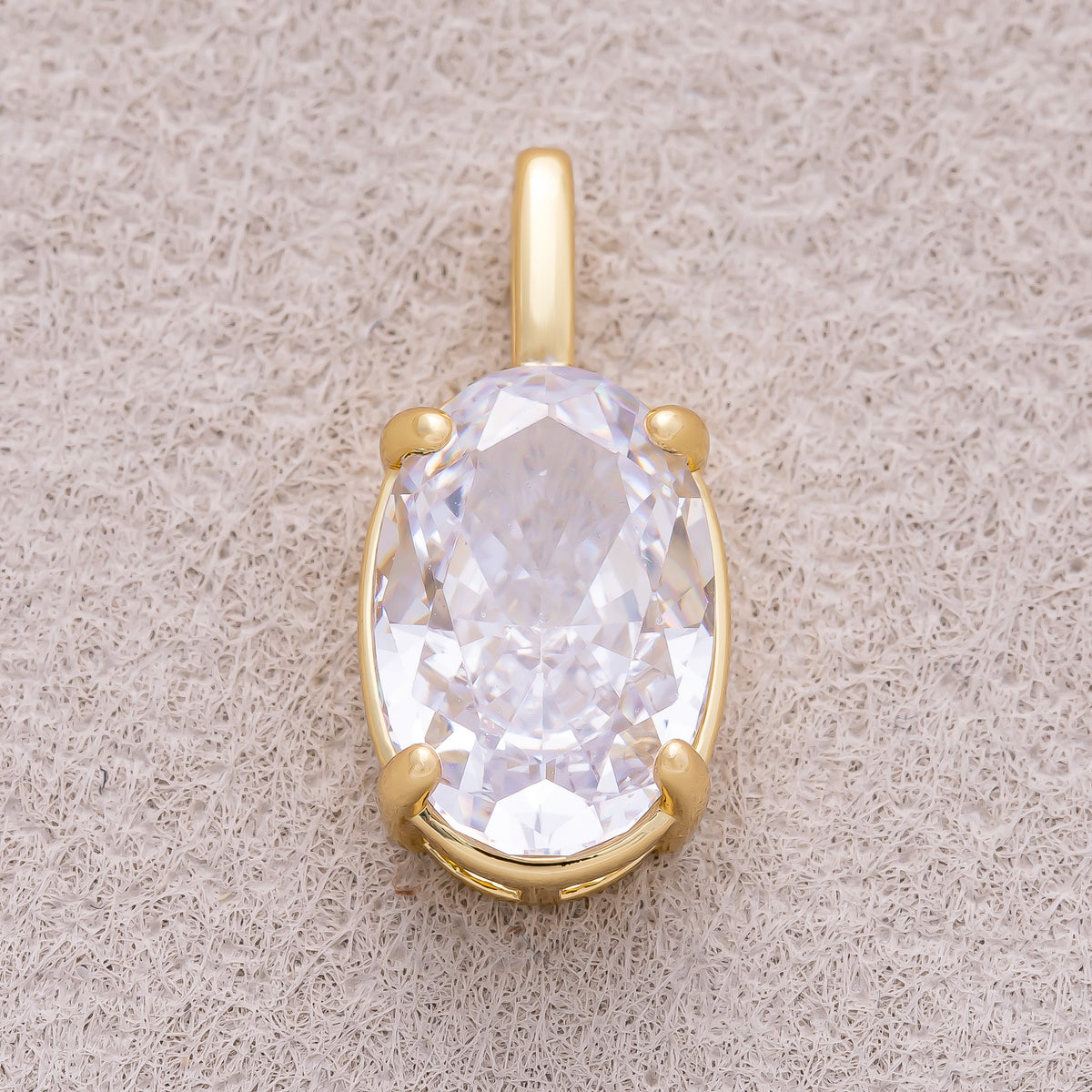 16K Gold Plated Clear CZ Oval Pendant - Sold Each