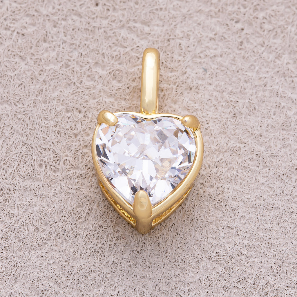 16K Gold Plated Clear CZ Love Heart Pendant - Sold Each