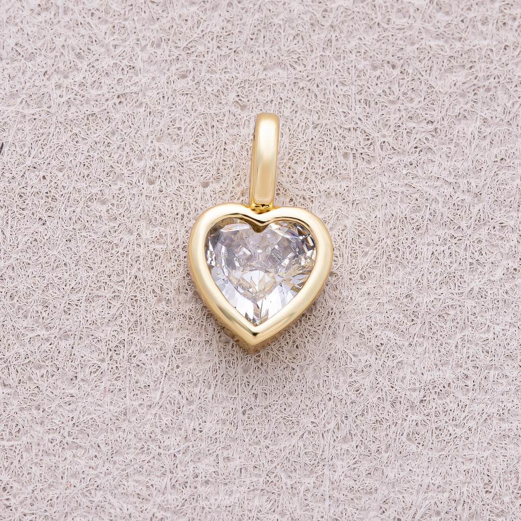 16K Gold Plated Bezel Set CZ Heart Shaped Pendant - Sold Each