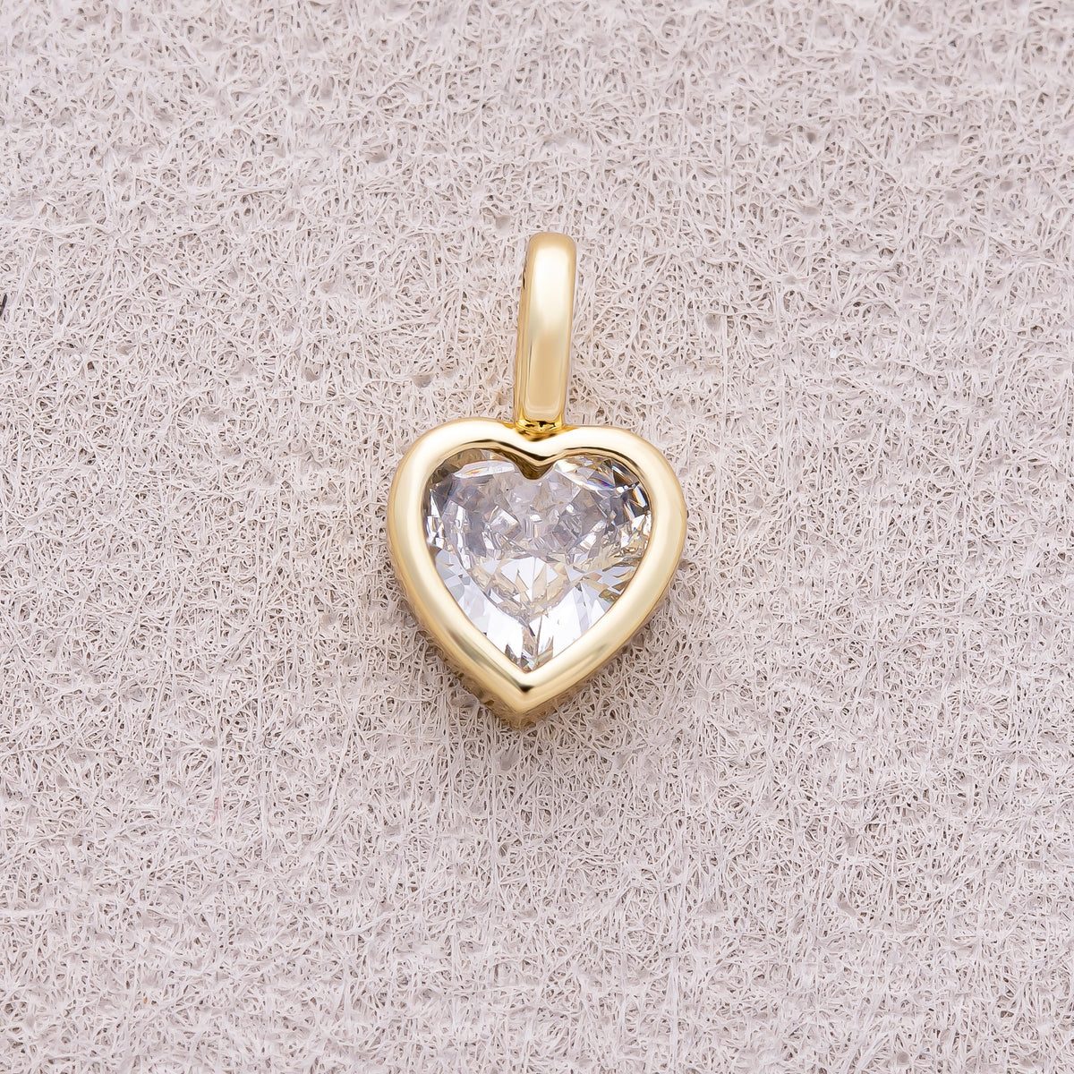 16K Gold Plated Bezel Set CZ Heart Shaped Pendant - Sold Each