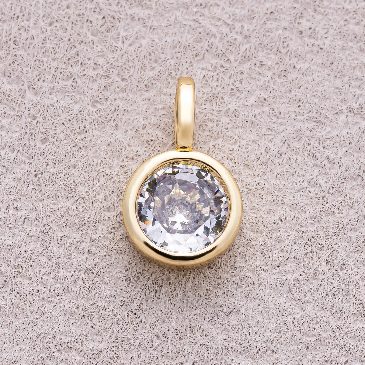 16K Gold Plated Bezel Set CZ Round Solitaire Pendant - Sold Each