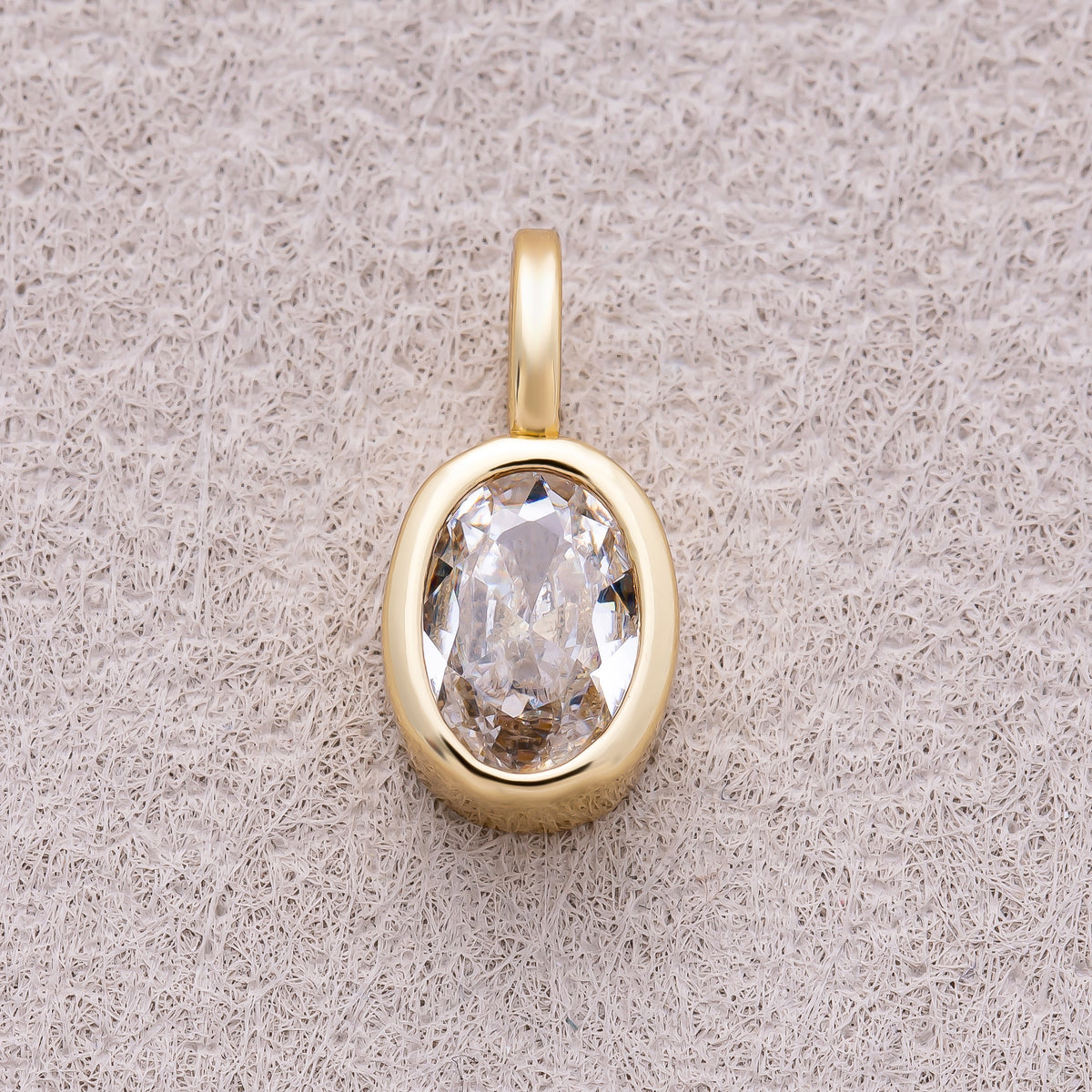 16K Gold Plated Bezel Set CZ Oval Pendant - Sold Each