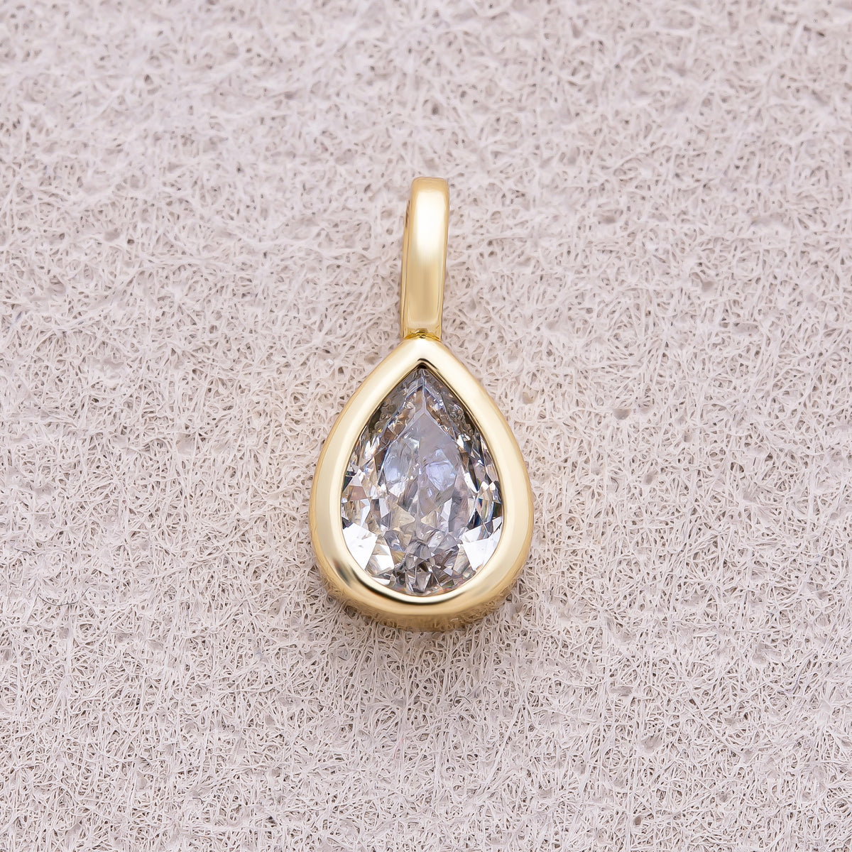 16K Gold Plated Bezel Set CZ Teardrop Mini Pendant - Sold Each