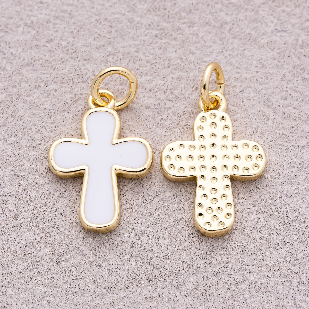 16K Gold Plated Bezel Set Acrylic Religious Cross Charm - Sold Each