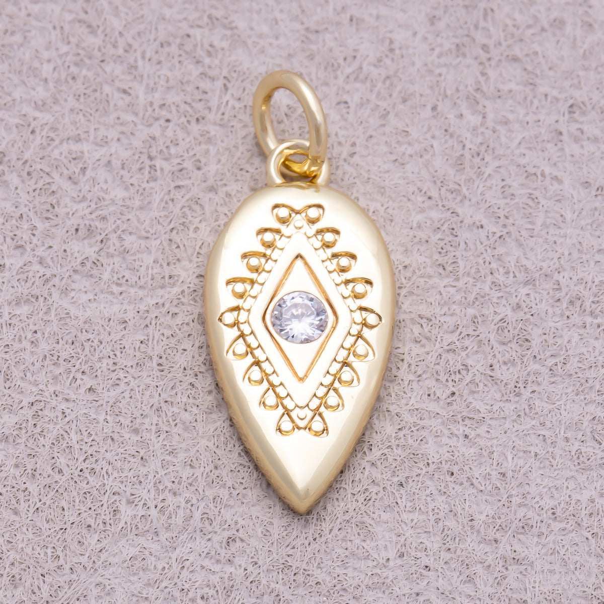 16K Gold Plated Clear CZ Religious Evil Eye Rhombus Teardrop Charm - Sold Each