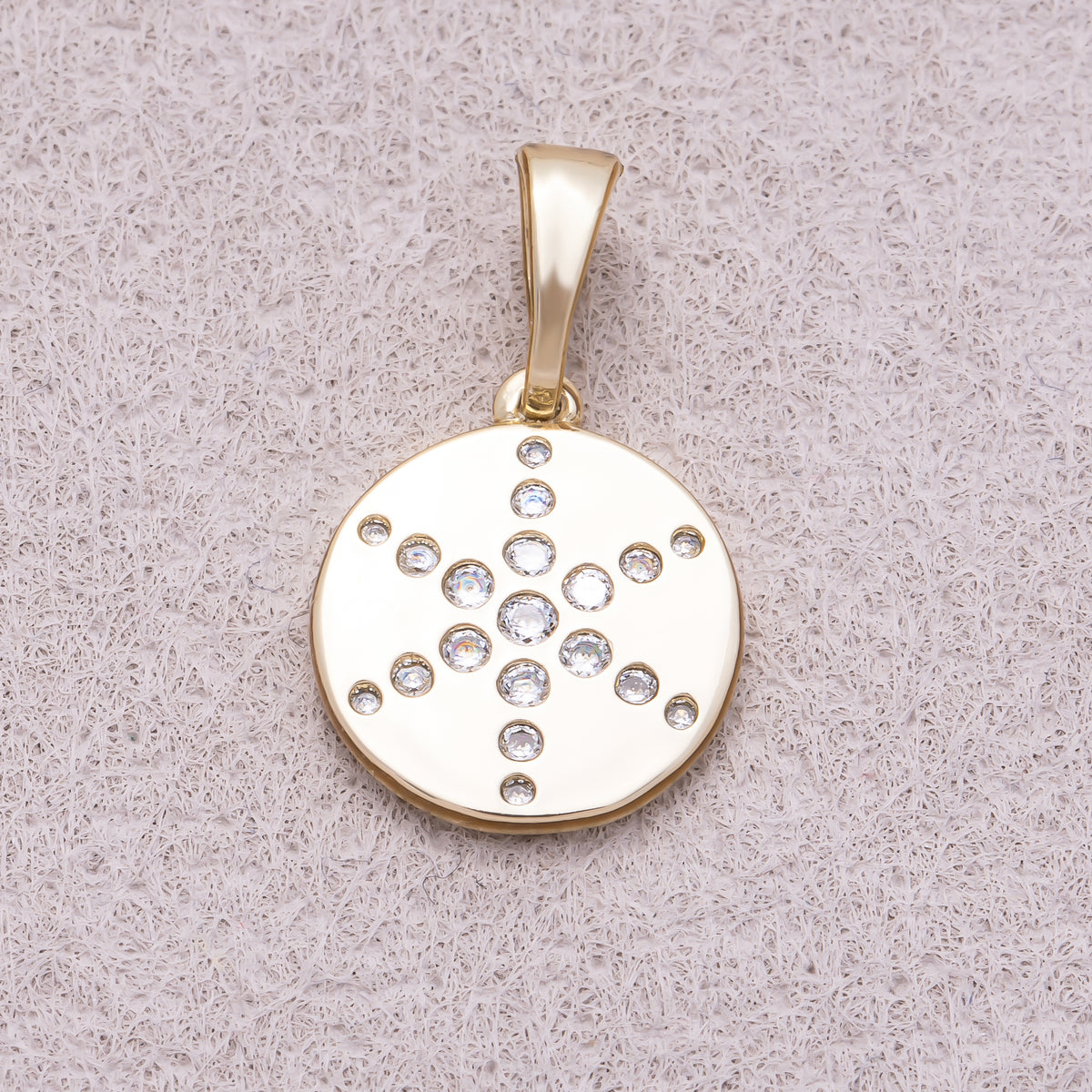 16K Gold Plated Clear CZ North Star Beaded Medallion Charm - Sold Each