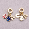 16K Gold Plated Clear CZ Letter USA Flag Enamel Pendant - Sold Each