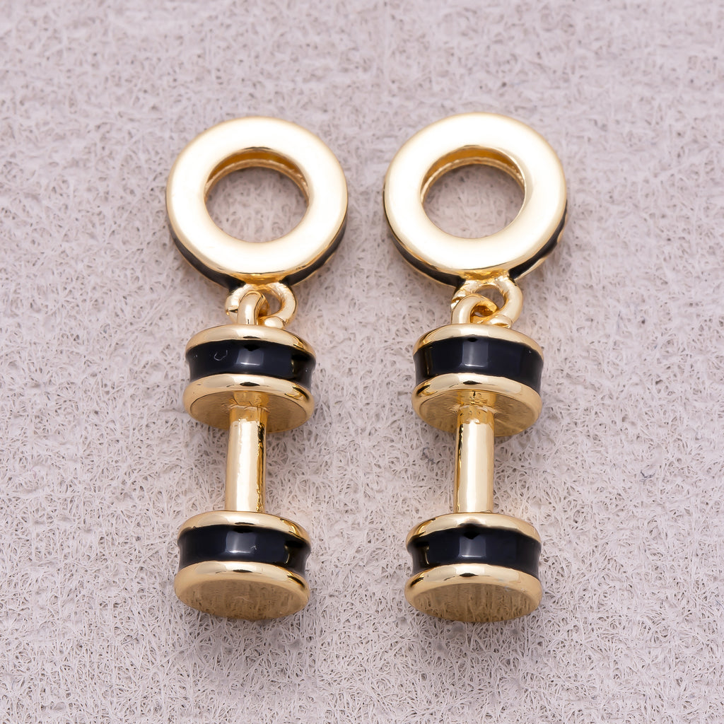 16K Gold Plated Black Enamel Dumbbell Fitness Slider Pendant - Sold Each