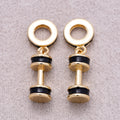16K Gold Plated Black Enamel Dumbbell Fitness Slider Pendant - Sold Each