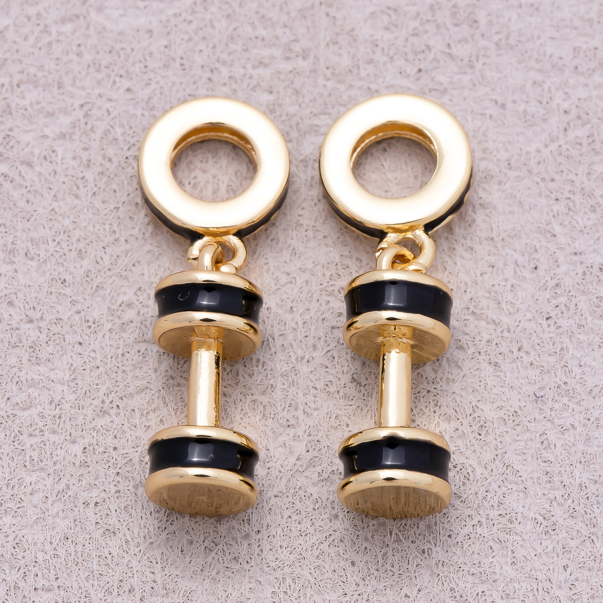 16K Gold Plated Black Enamel Dumbbell Fitness Slider Pendant - Sold Each