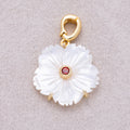 16K Gold Plated Mother of Pearl Blooming Flower Personal Birthstone Pendant - Sold Each