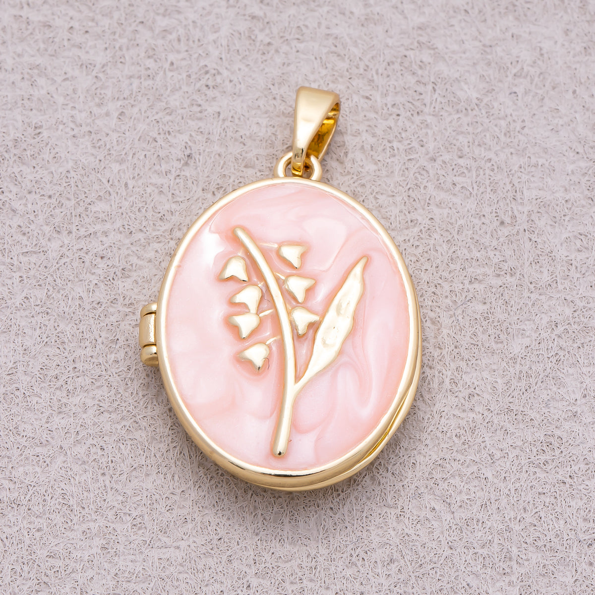 16K Gold Plated White & Pink Mother of Pearl Leaf Oval Open Locket Pendant - Sold Each