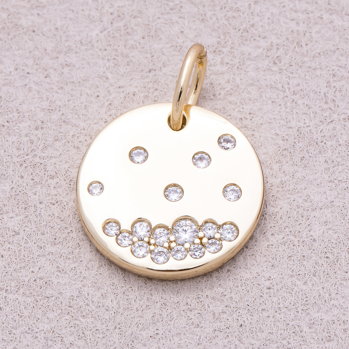 16K Gold Plated Clear CZ Round Medallion Celestial Pendant - Sold Each