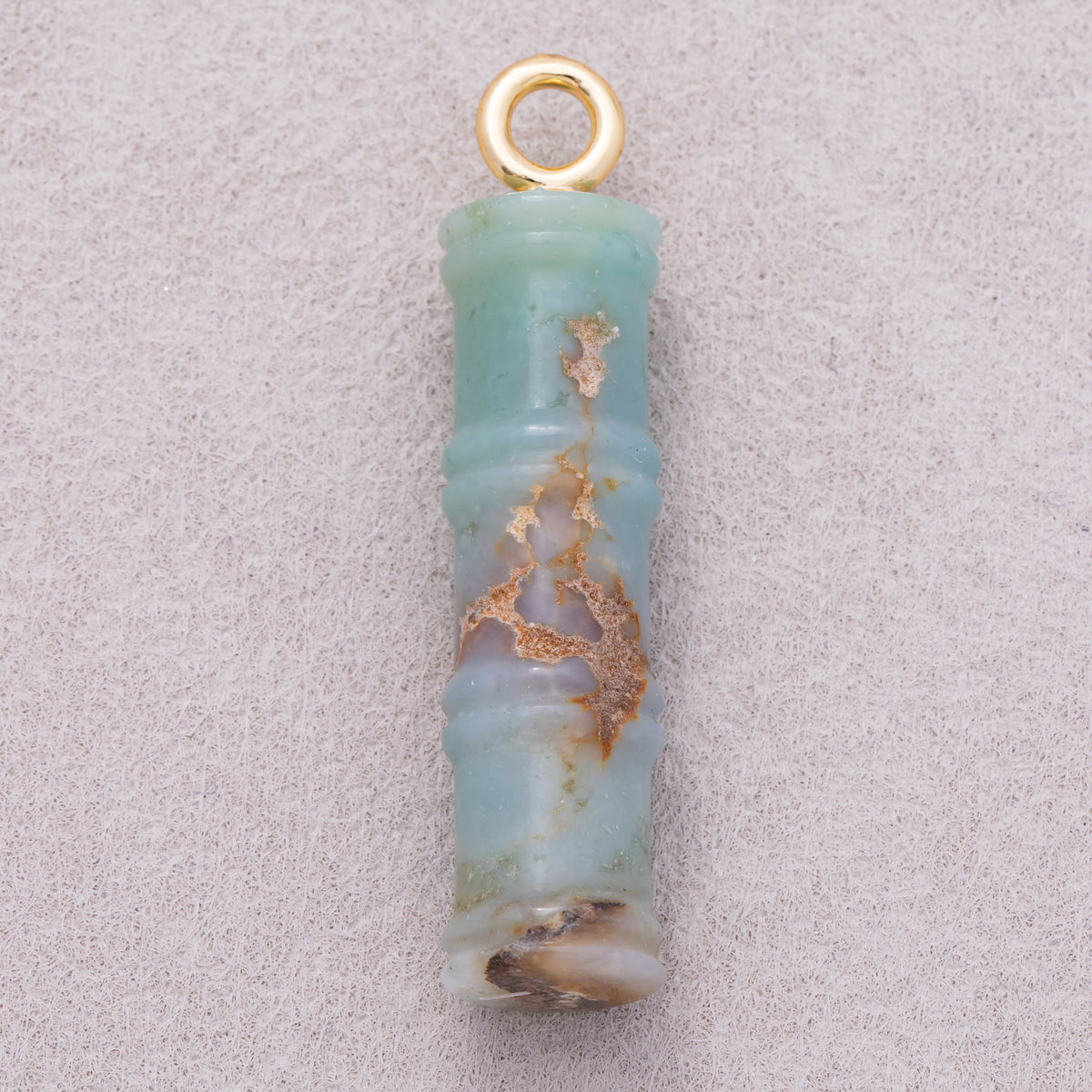 18K Gold Plated Colorful Cylinder Bamboo Natural Gemstone Protection Pendant - Sold Each