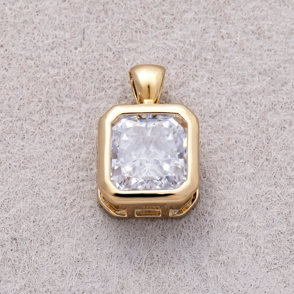 16K Gold Plated Clear CZ Mini Edged Square Bezel Pendant - Sold Each