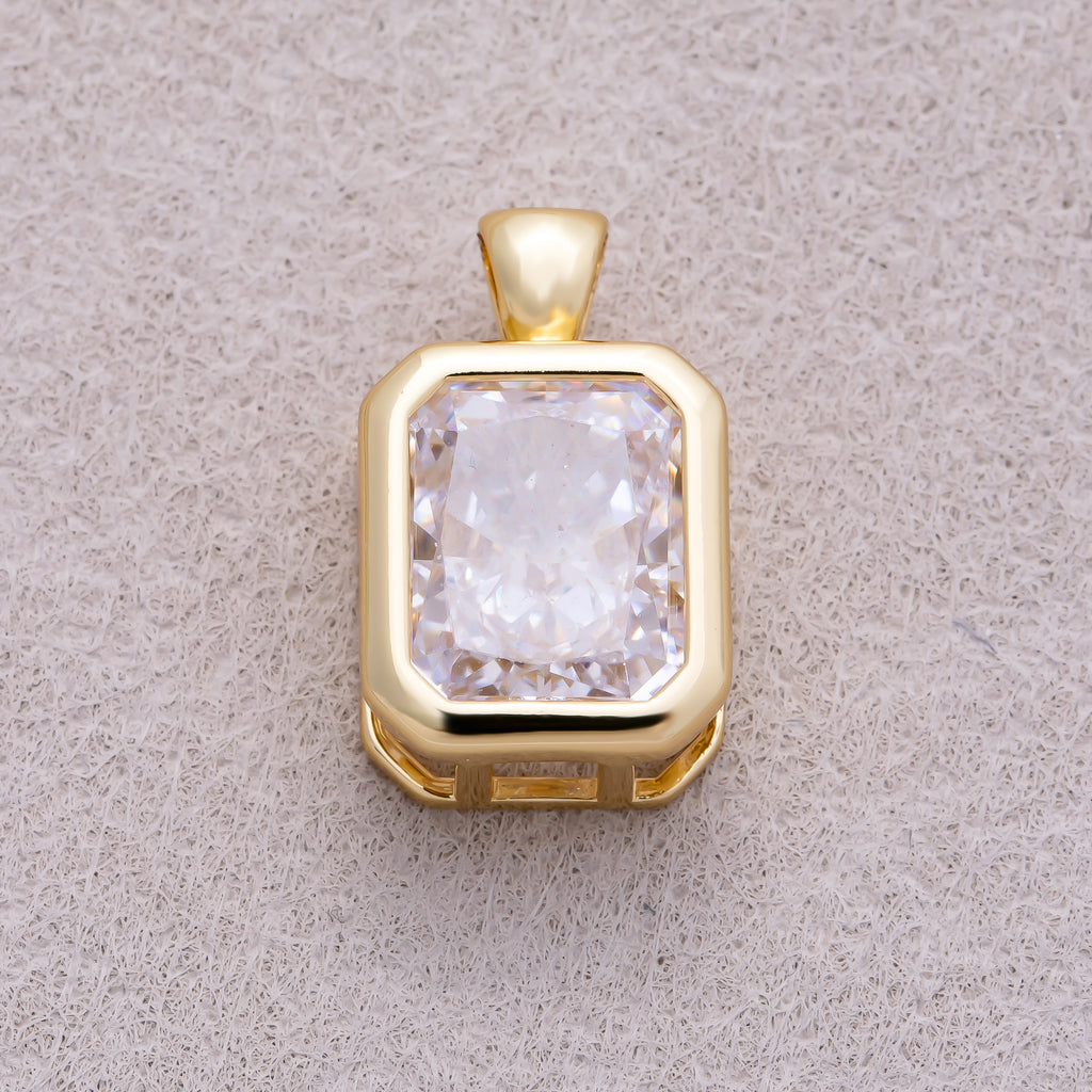 16K Gold Plated Clear CZ Mini Edged Baguette Bezel Pendant - Sold Each