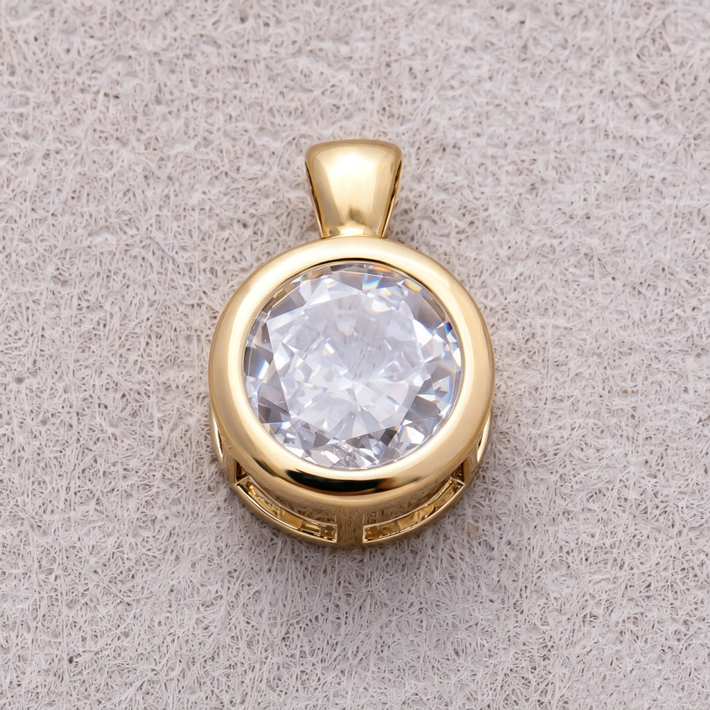 16K Gold Plated Clear CZ Mini Round Bezel Pendant - Sold Each