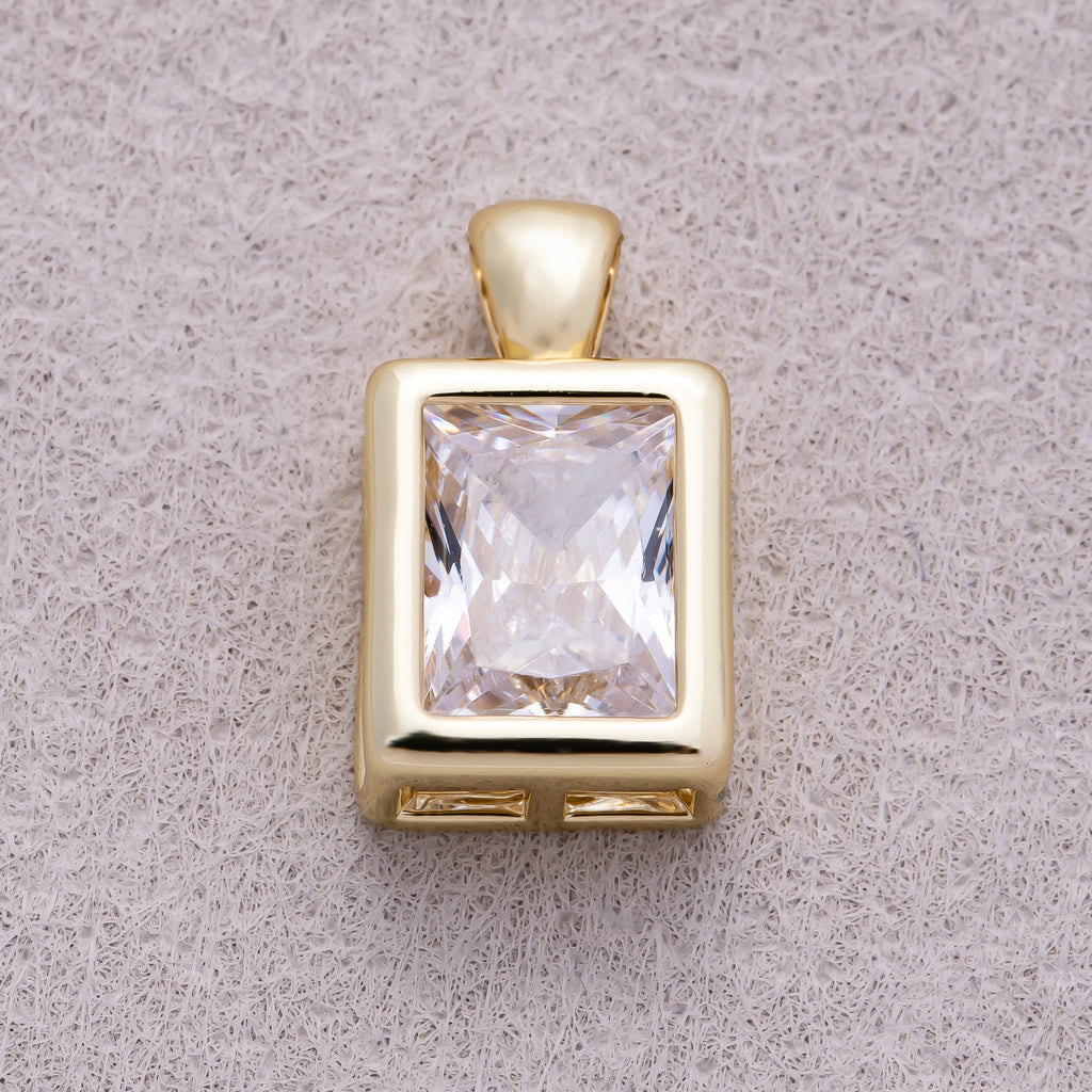 16K Gold Plated Clear CZ Mini Baguette Bezel Pendant - Sold Each